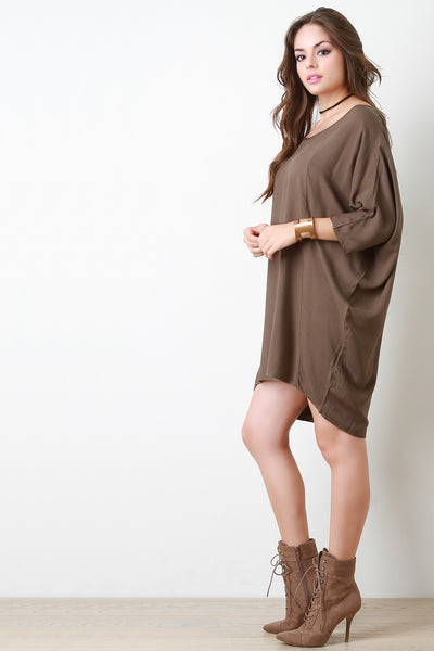 Casual Bat Wing Sleeve Boat Neck Midi Dress