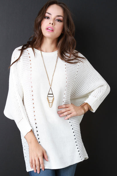 Contrast Knit Baggy Bat Wing Sweater