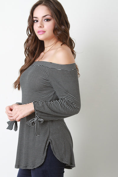 Ribbed Long Sleeves Bardot Top