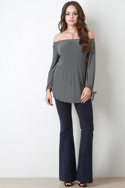 Ribbed Long Sleeves Bardot Top