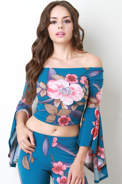 Bardot Bell Sleeve Floral Crop Top