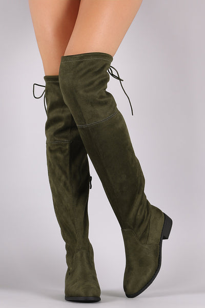 Round Toe Drawstring Tie Riding Suede Over-The-Knee Boots