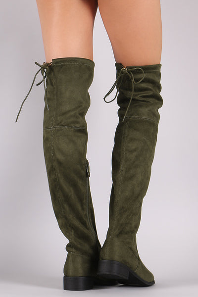 Round Toe Drawstring Tie Riding Suede Over-The-Knee Boots