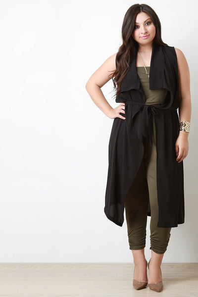 Sleeveless Draped Collar Maxi Vest