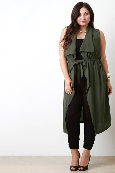 Sleeveless Draped Collar Maxi Vest