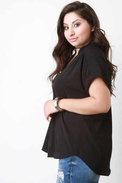 Boxy Cuffed Sleeve Button Top