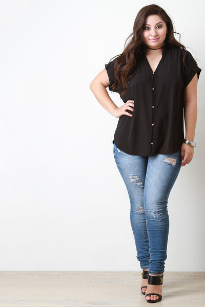 Boxy Cuffed Sleeve Button Top