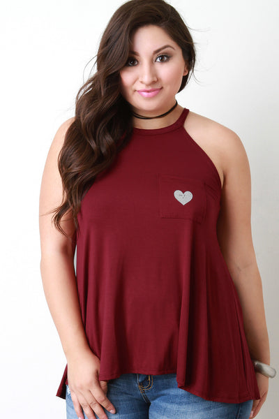 Mock Neck Sleeveless Heart Pocket Tank Top