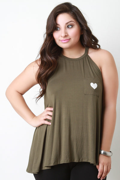 Mock Neck Sleeveless Heart Pocket Tank Top