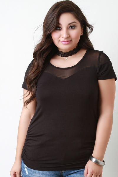 Mesh Yoke Tee With Lace Choker Necklace