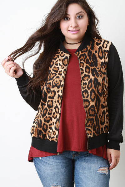 Knit Leopard Print Bomber Jacket