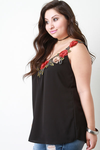 Embroidered Flower Flowy Tank Top