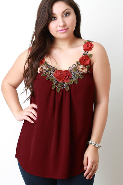 Embroidered Flower Flowy Tank Top