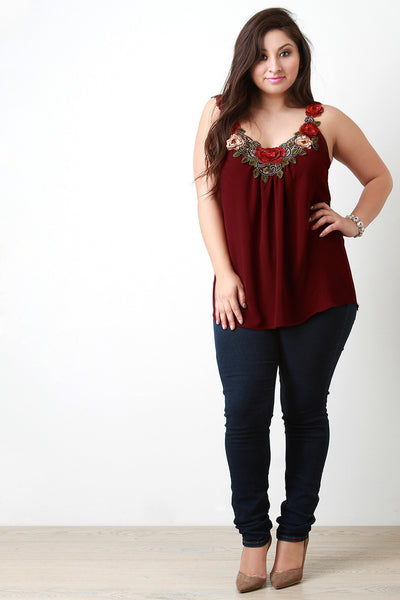 Embroidered Flower Flowy Tank Top