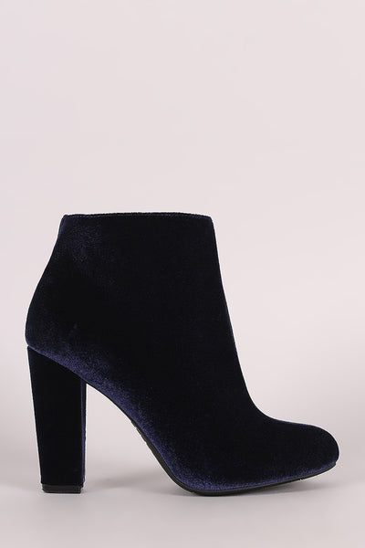 Bamboo Velvet Almond Toe Chunky Heeled Booties