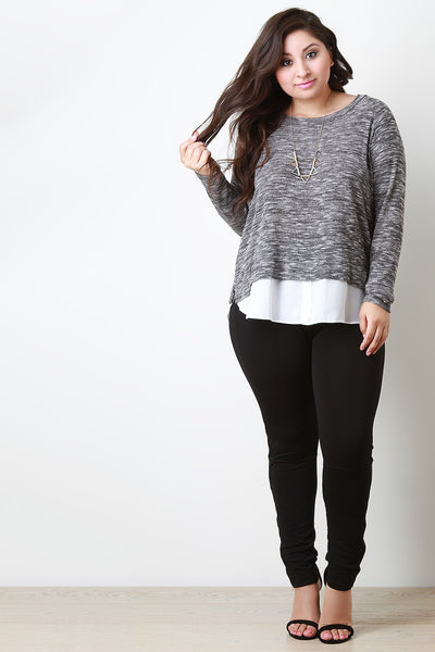 Marled Knit Contrast Hem Sweater