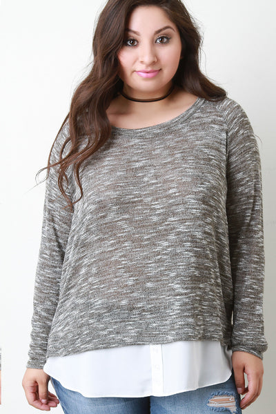 Marled Knit Contrast Hem Sweater