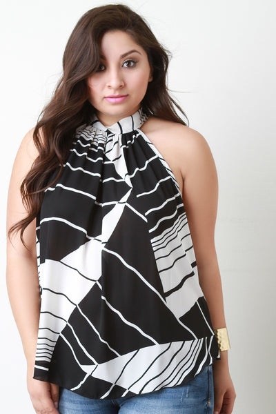 Modern Print Mock Neck Sleeveless Top