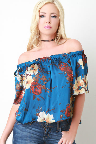 Off The Shoulder Floral Print Chiffon Top