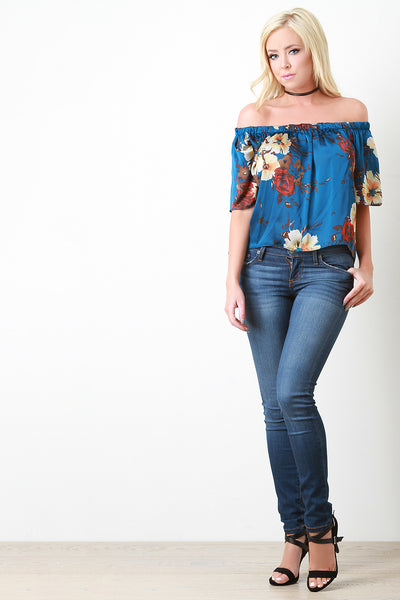 Off The Shoulder Floral Print Chiffon Top