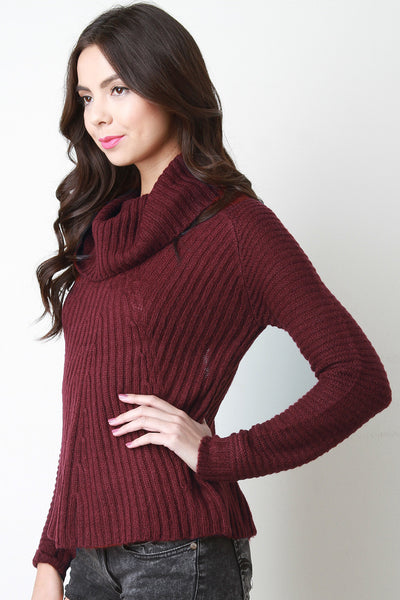 Cowl Neck Back Vent Knitted Sweater