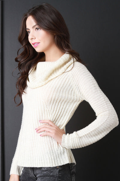 Cowl Neck Back Vent Knitted Sweater