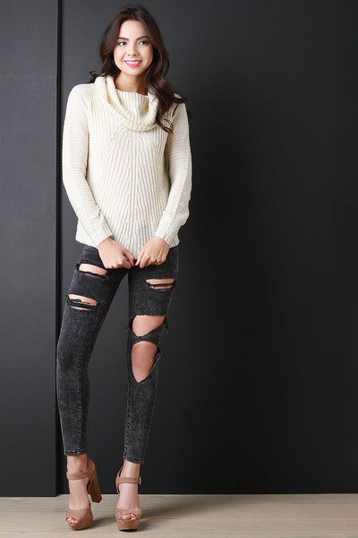 Cowl Neck Back Vent Knitted Sweater