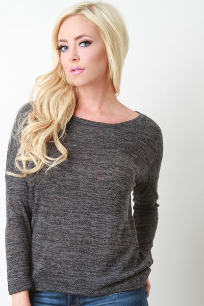 Marled Knit Long Sleeves High Low Sweater Top