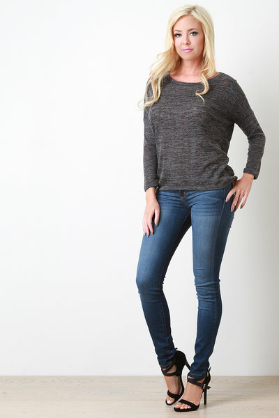 Marled Knit Long Sleeves High Low Sweater Top