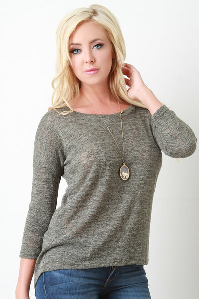 Marled Knit Long Sleeves High Low Sweater Top