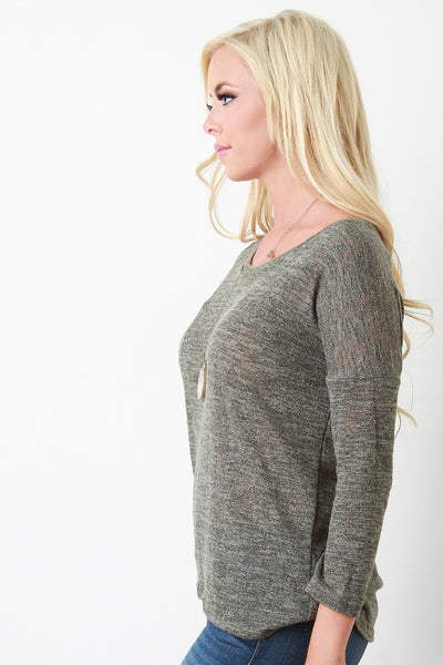 Marled Knit Long Sleeves High Low Sweater Top