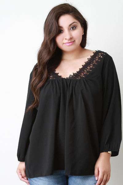 Crochet V-Neck Long Sleeves Blouse Top