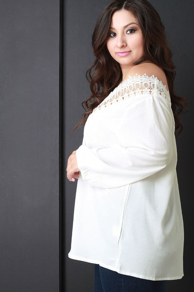 Crochet V-Neck Long Sleeves Blouse Top