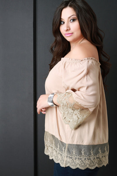 Off-The-Shoulder Scalloped Lace Hem Blouse Top