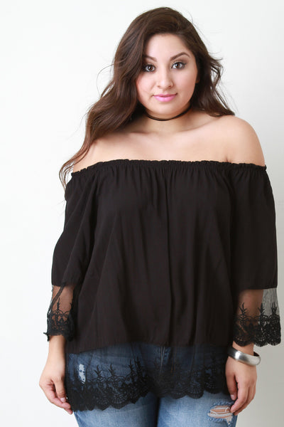 Off-The-Shoulder Scalloped Lace Hem Blouse Top