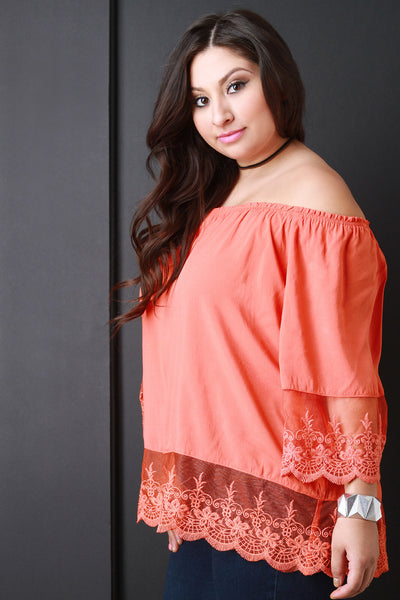 Off-The-Shoulder Scalloped Lace Hem Blouse Top