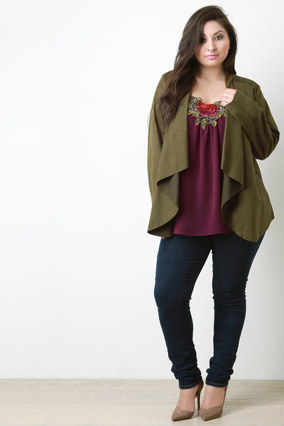 Vegan Suede Draped Front Jacket