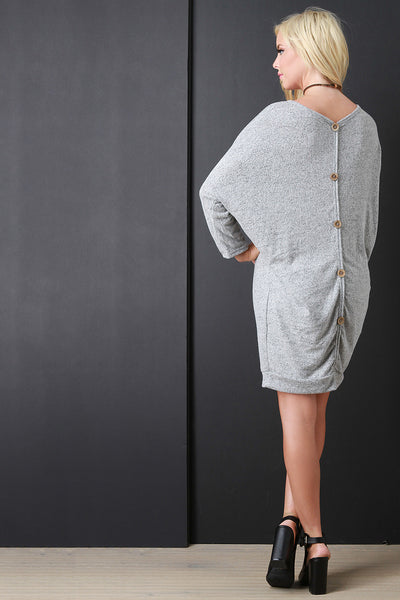 Back Button Accent Dolman Sleeves Sweater Dress