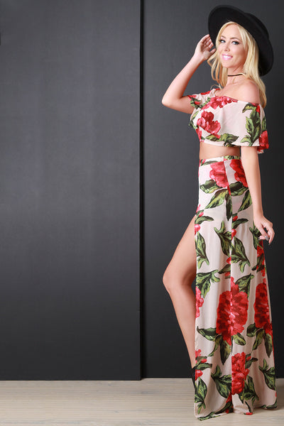 Floral Bardot and Shorts Two Piece Set