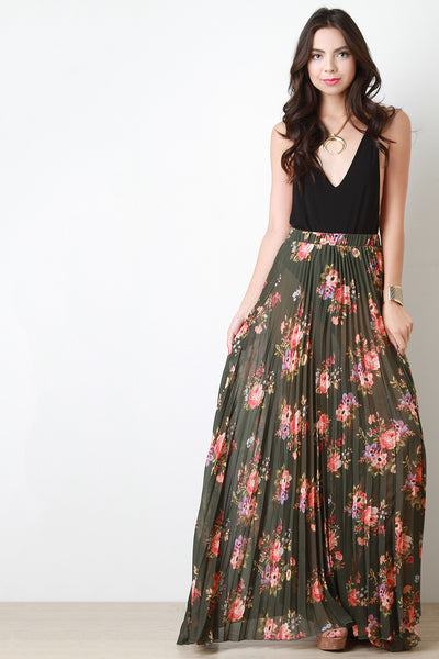 Floral Chiffon Accordion Maxi Skirt