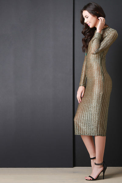 Semi-Sheer Mesh Glitter Bodycon Dress