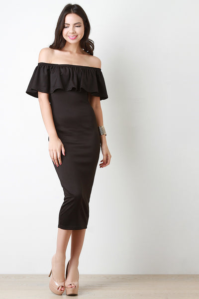 Elastic Off The Shoulder Ruffled Maxi Dress