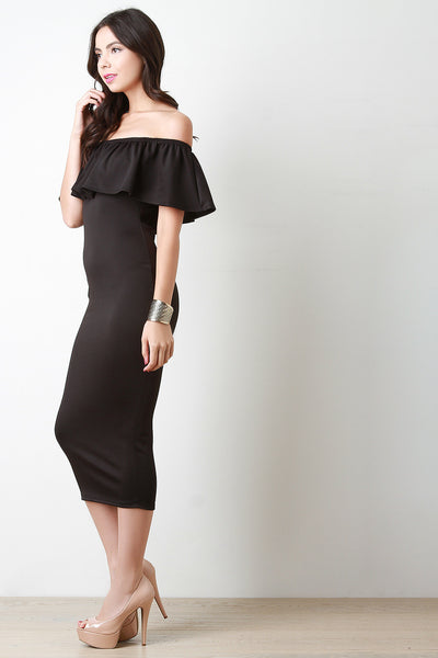 Elastic Off The Shoulder Ruffled Maxi Dress