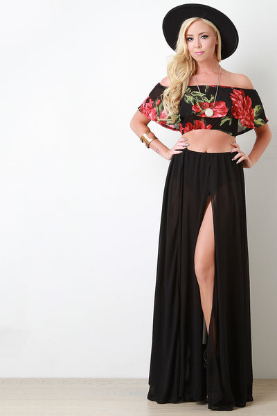 Chiffon Double Slit Maxi Skirt