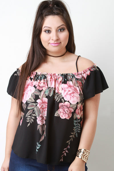 Floral Ruffle Cold Shoulder Shortsleeve Top