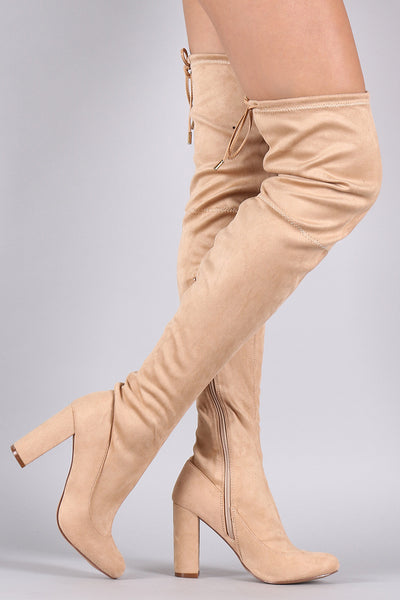 Liliana Suede Drawstring Tie Chunky Heeled Over-The-Knee Boots