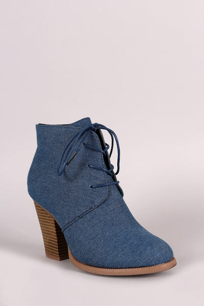 Liliana Denim Almond Toe Chunky Heel Booties