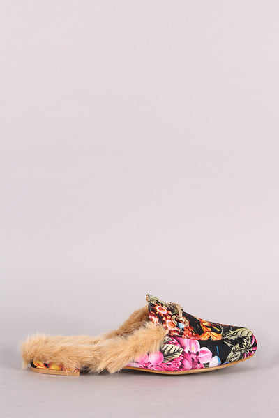 Floral Print Fur Lined Slip On Loafer