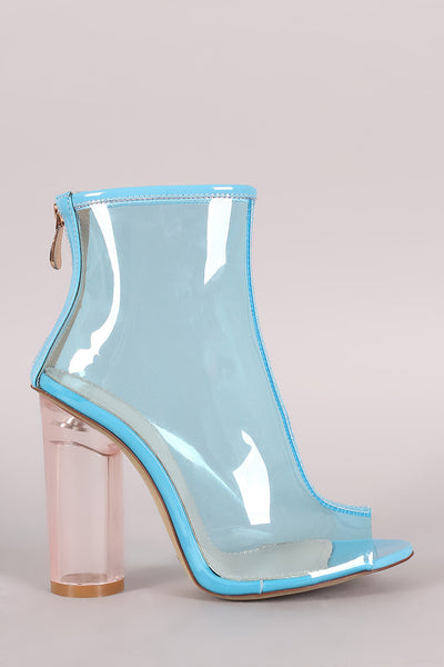 Lucite Peep Toe Rounded Heel Ankle Boots