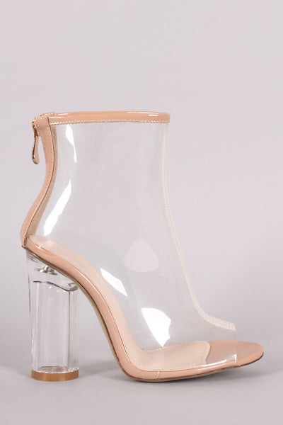 Lucite Peep Toe Rounded Heel Ankle Boots